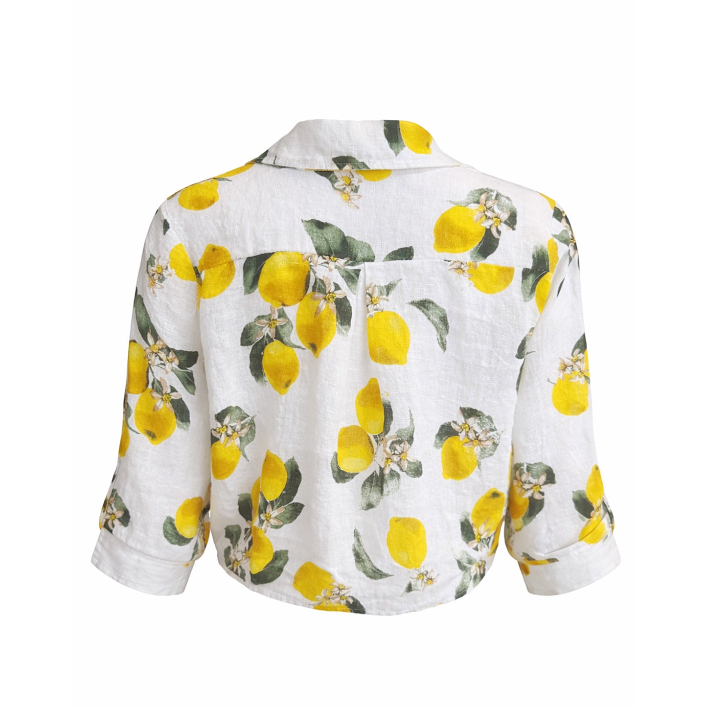 Linen Lemon Print Tie-Front Blouse