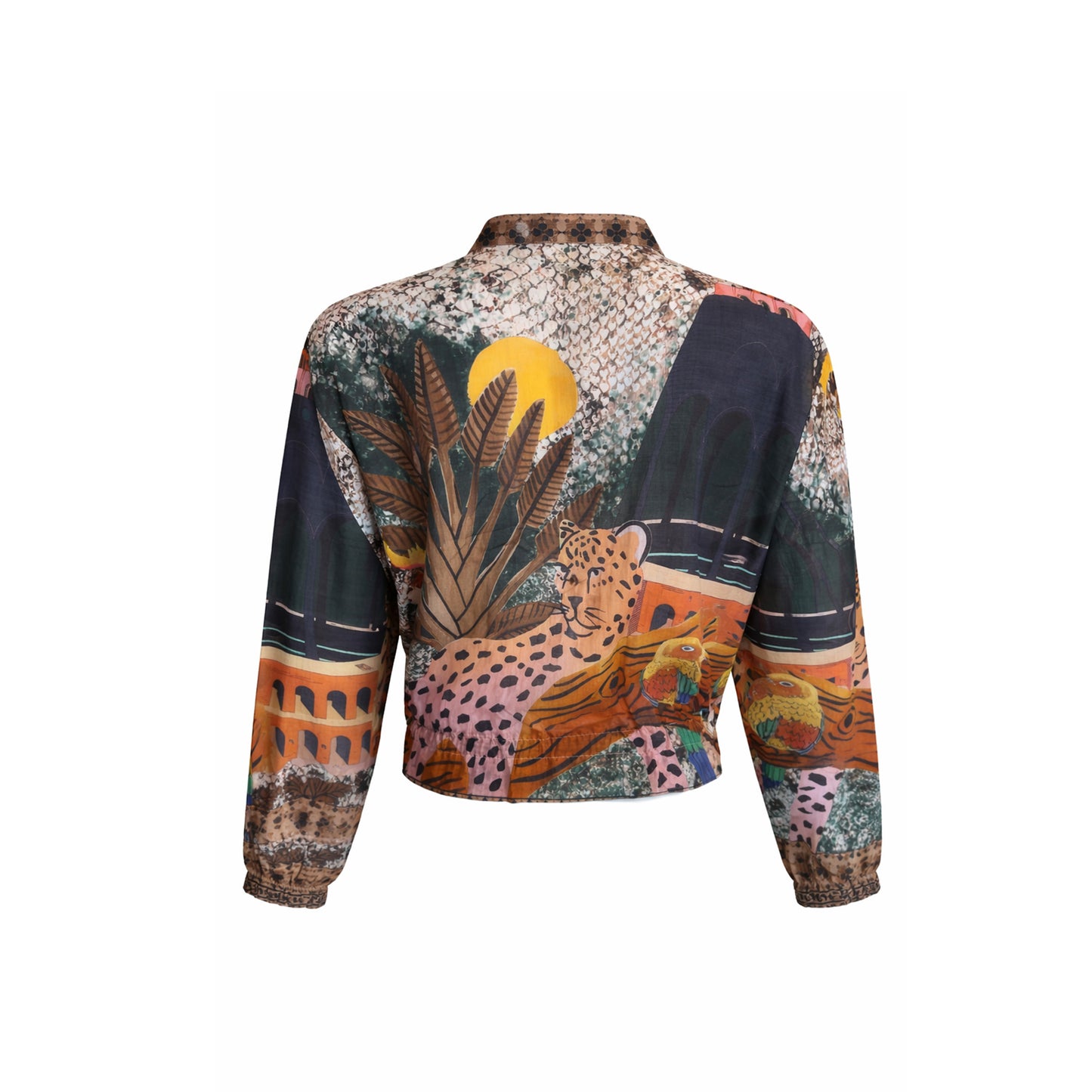 Sheer Printed Zip-Up Blouse