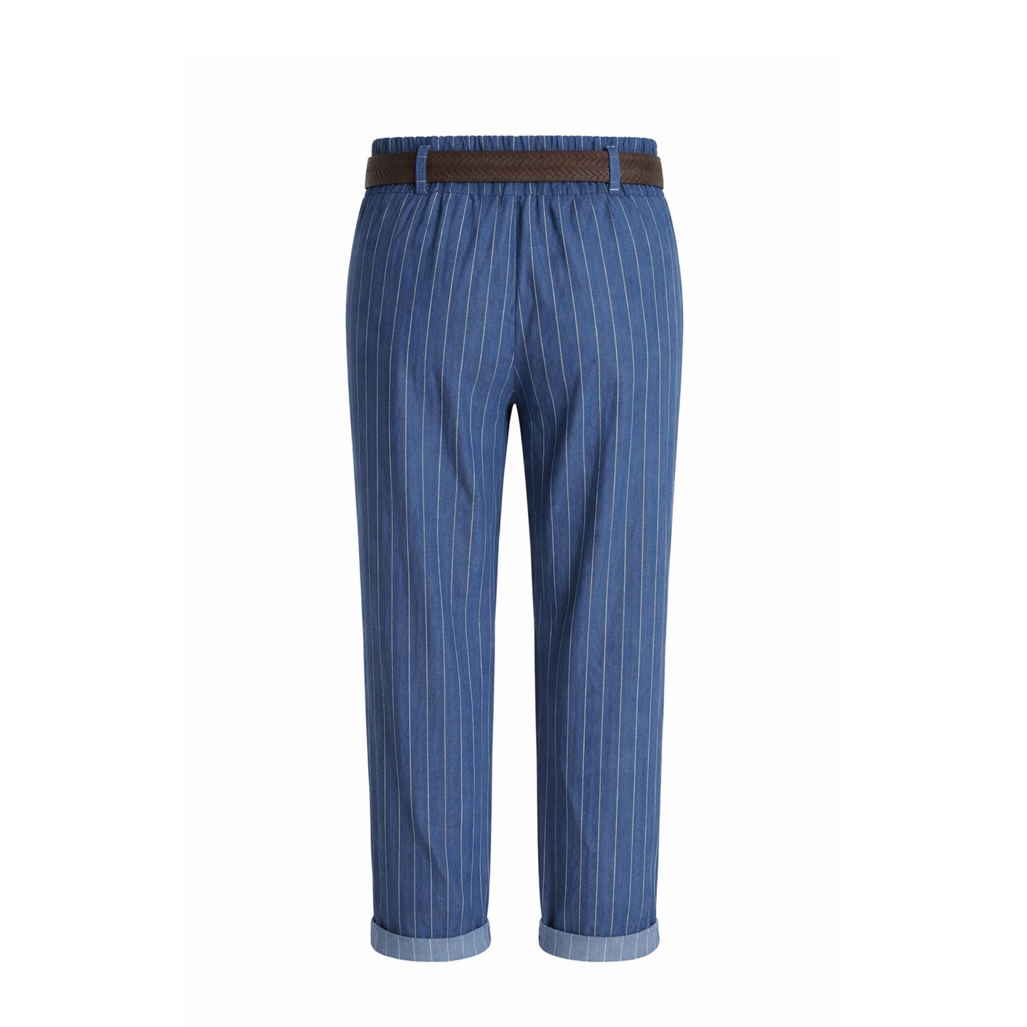 Pinstripe Straight-Leg Pants with Belt