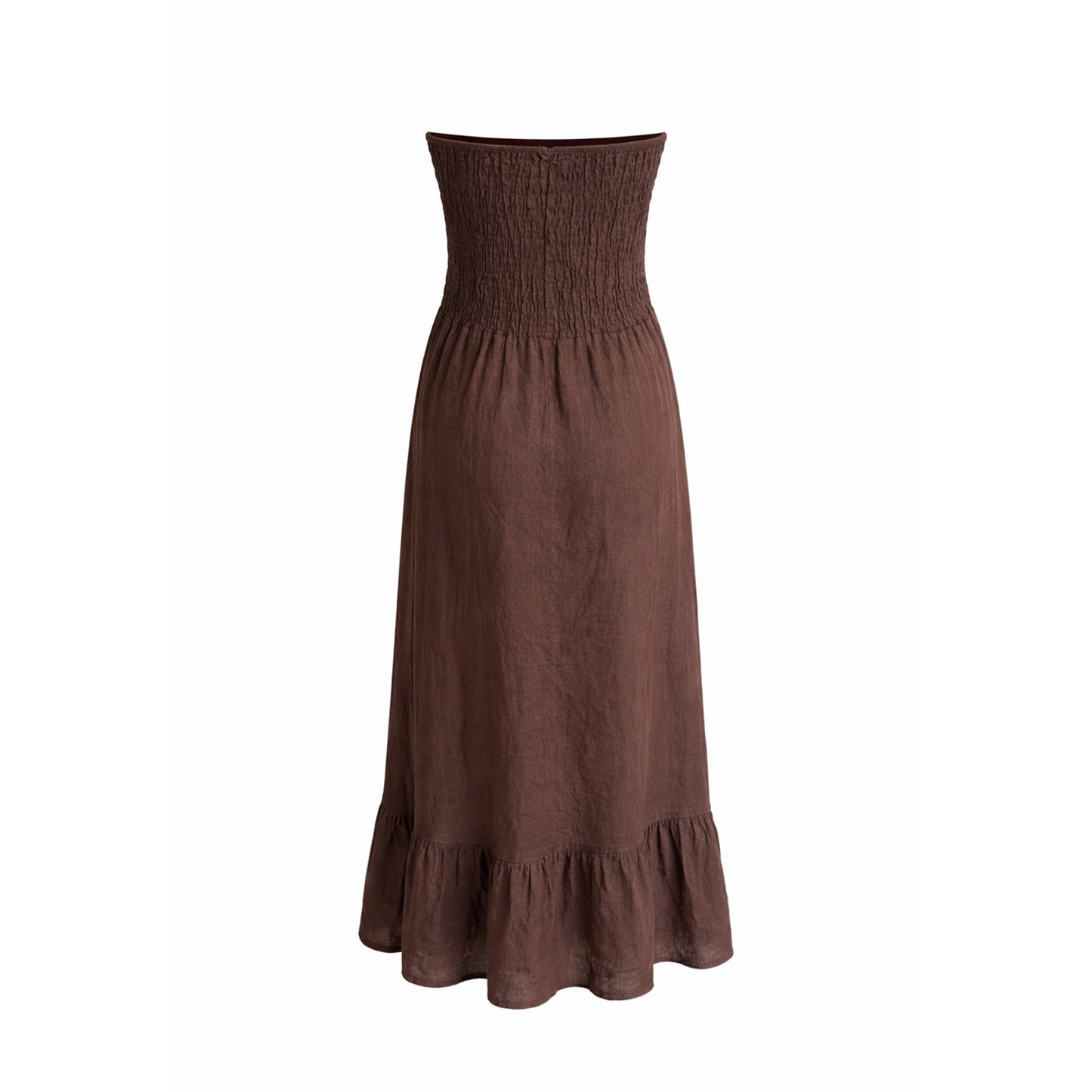 Linen Strapless Smocked Midi Dress