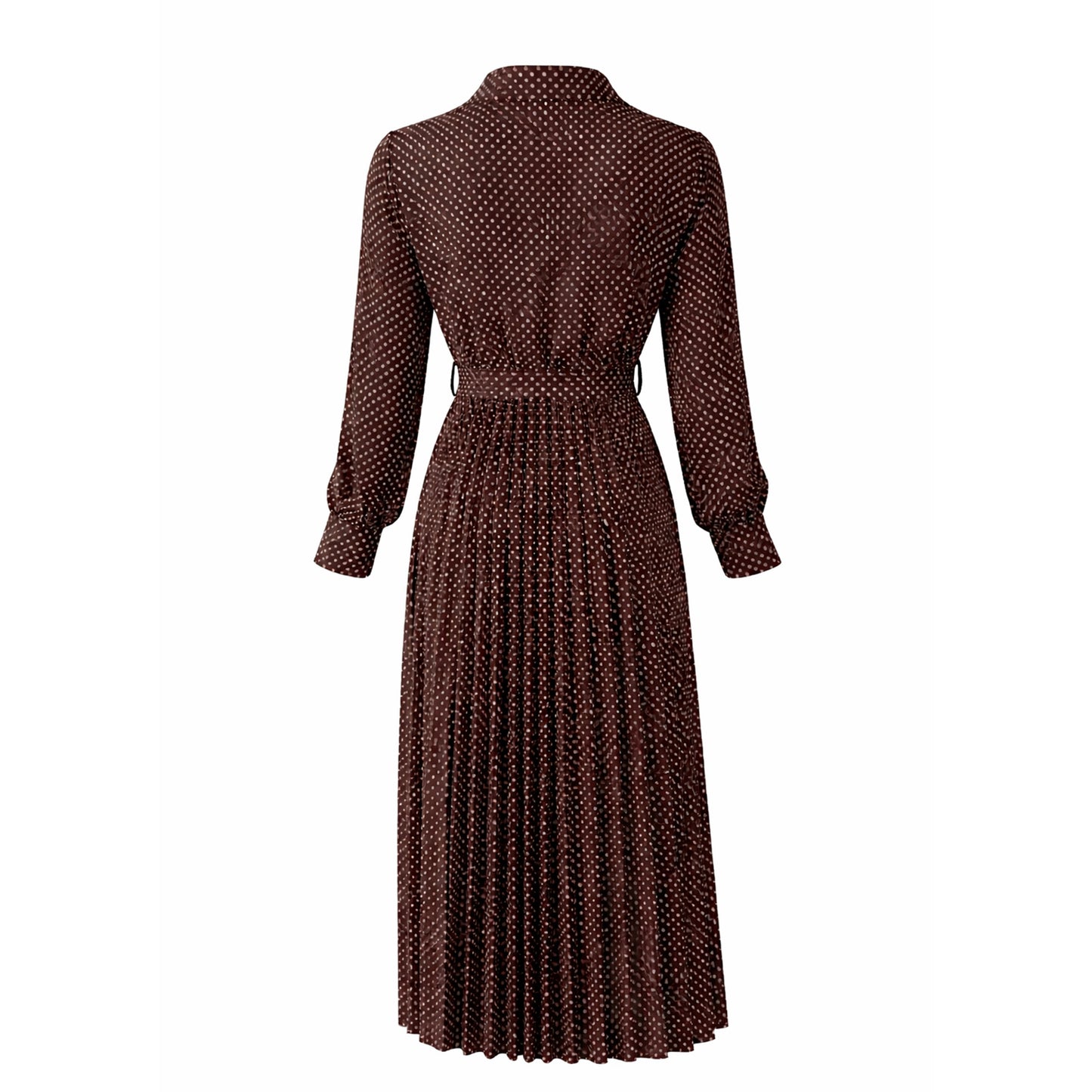 Polka Dot Pleated Midi Dress with Belt