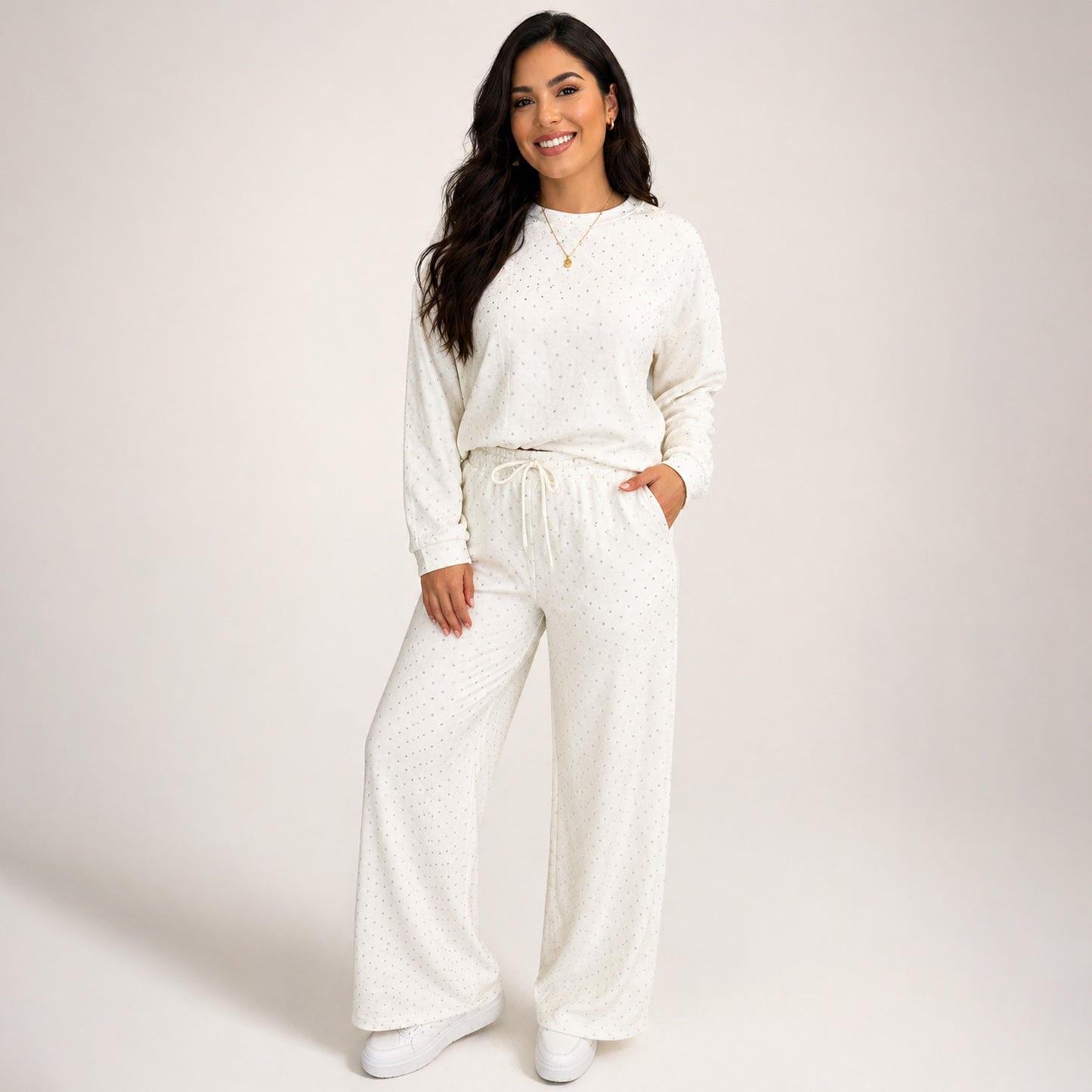Rhinestone Wide-Leg Drawstring Pants