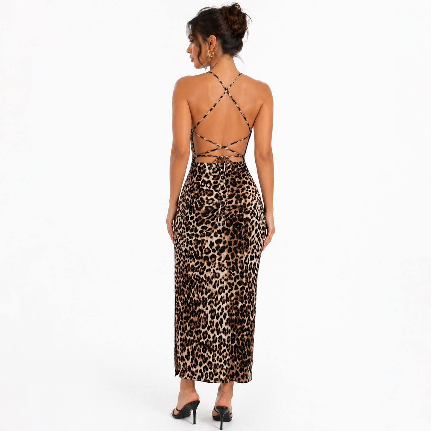 Leopard Print Halter Midi Dress with Slit