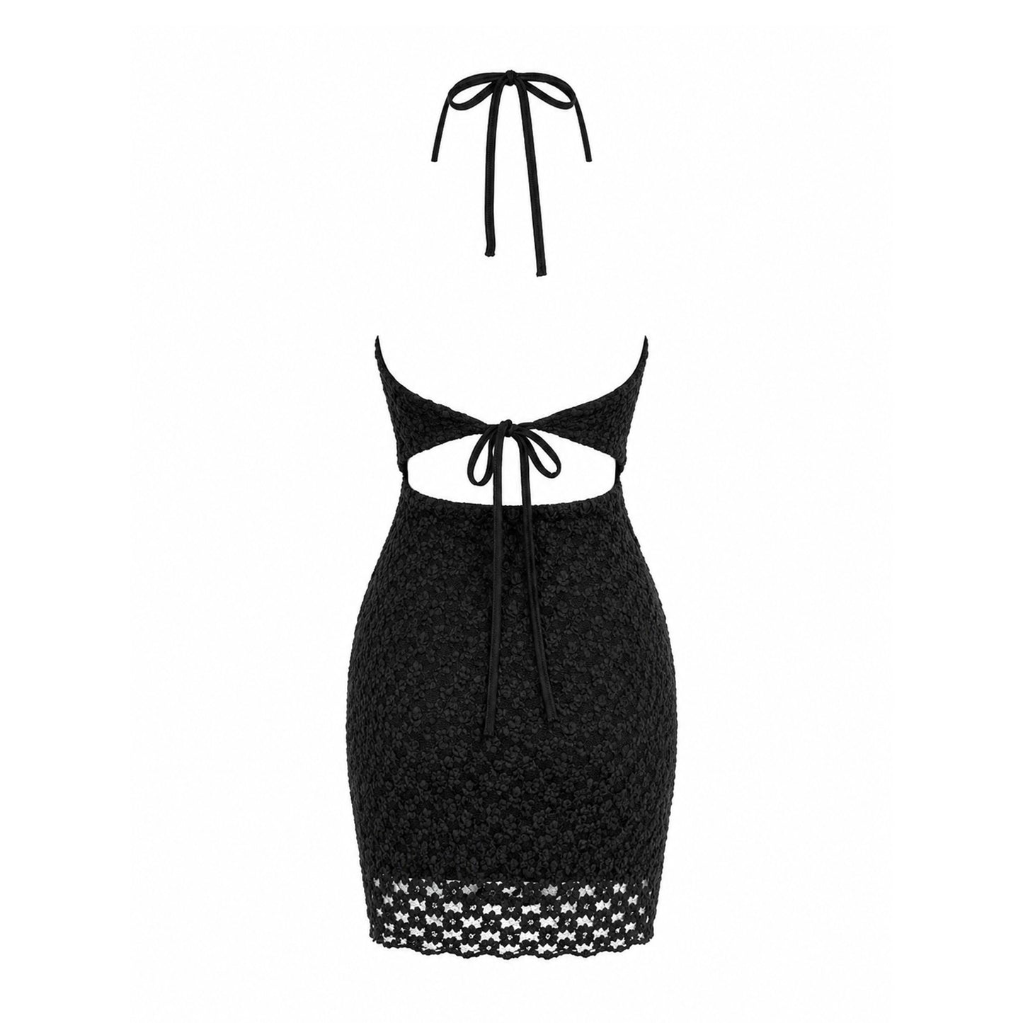 Lace Halter Mini Dress – Open Back Tie