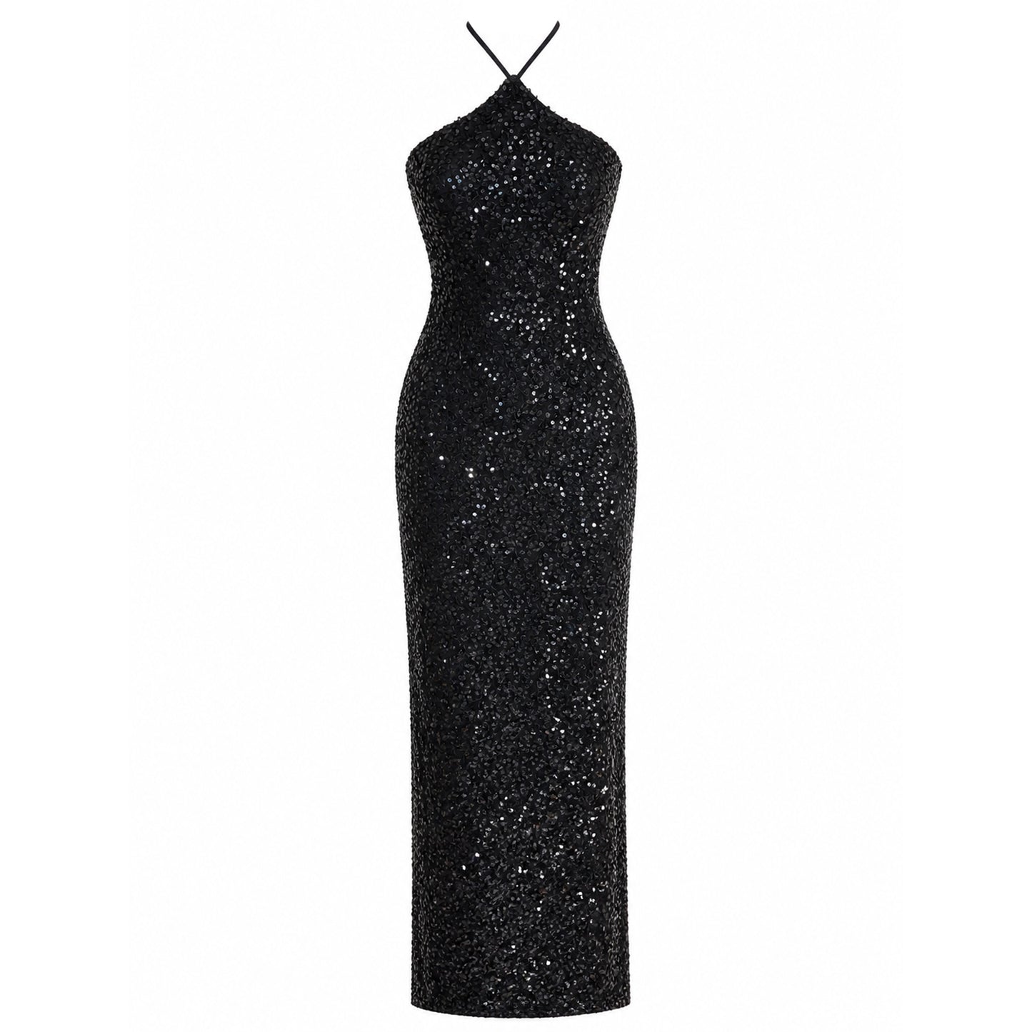 Sequin Halter Neck Maxi Dress with Side Slit
