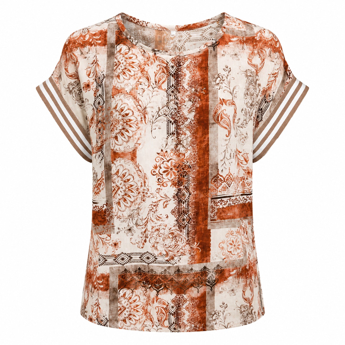 Boho Patchwork Top with Striped Sleeves