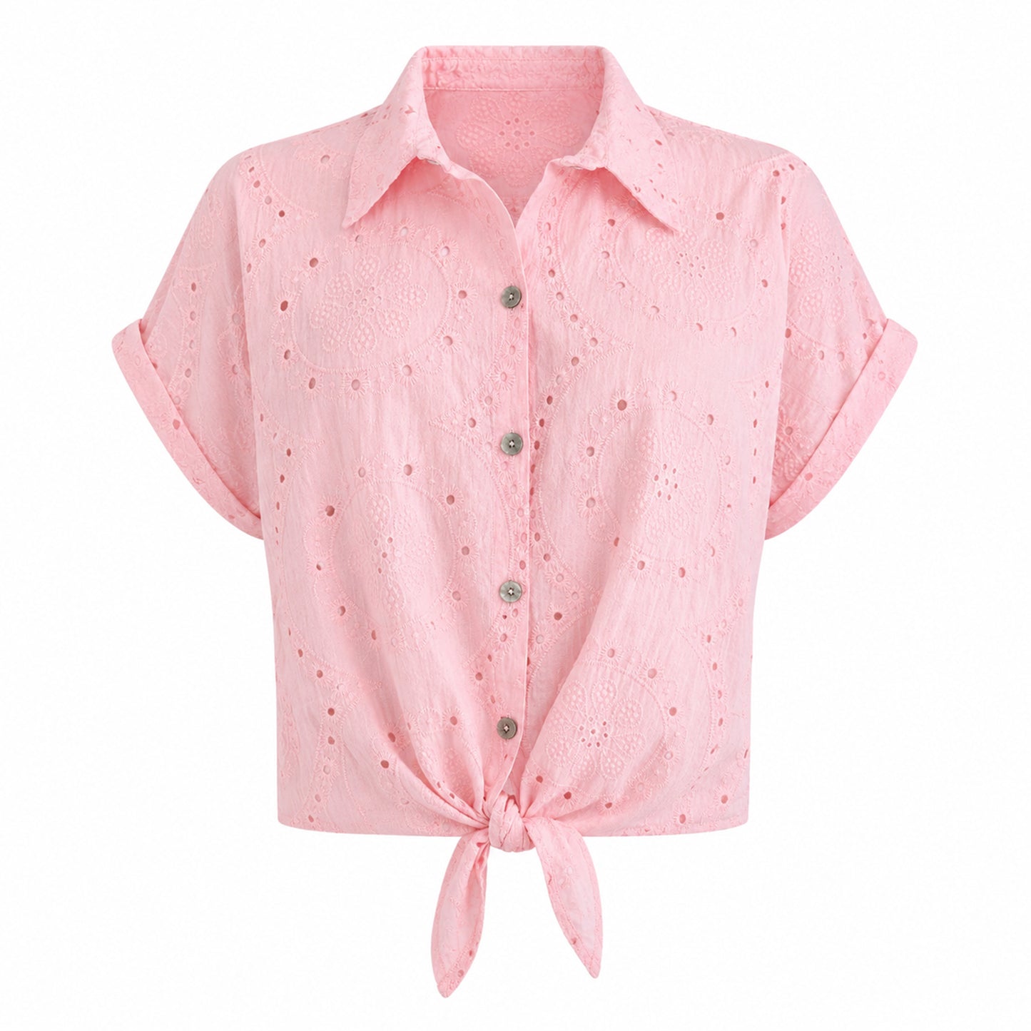 Eyelet Tie-Front Blouse