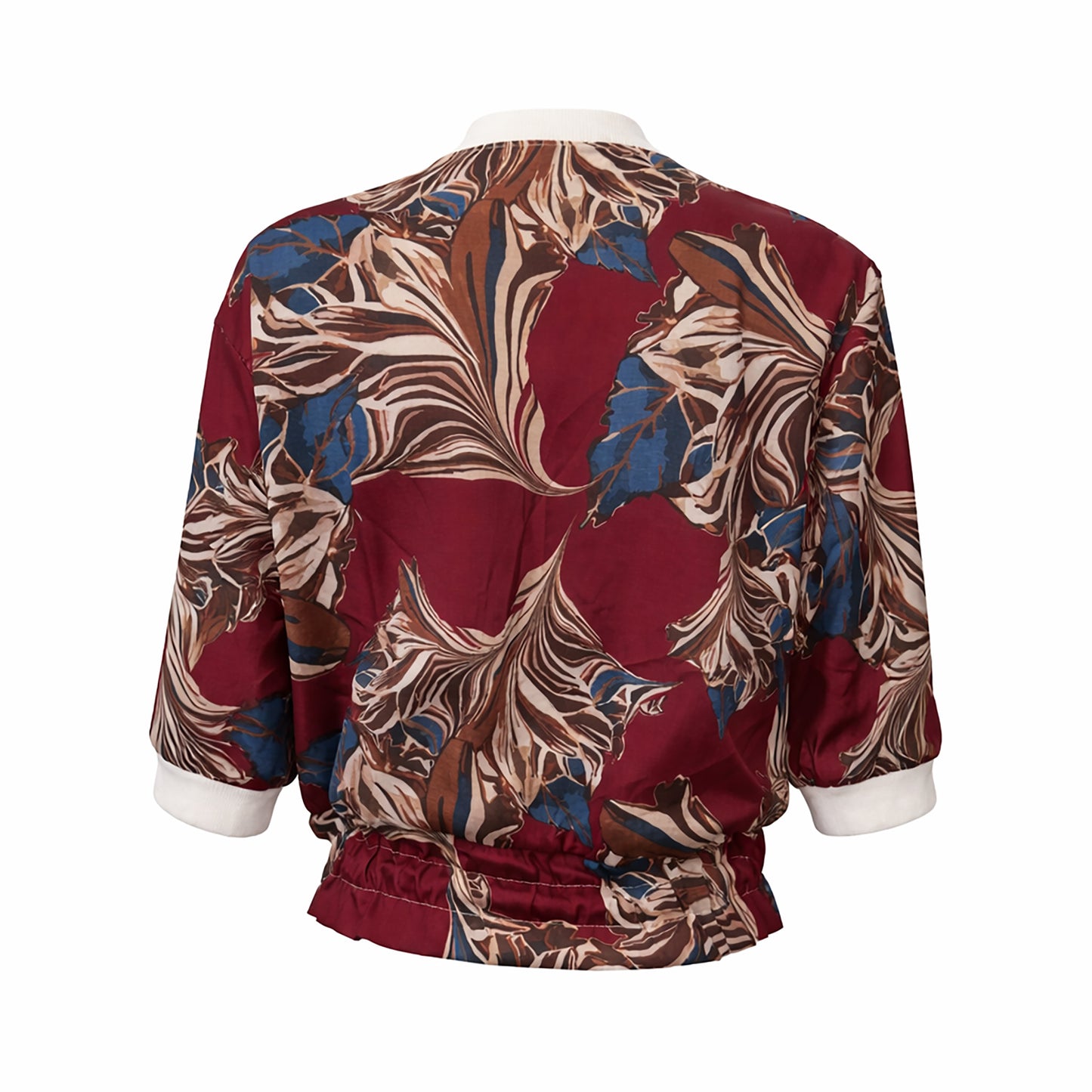 Lightweight Burgundy Botanical Print Zip Jacket