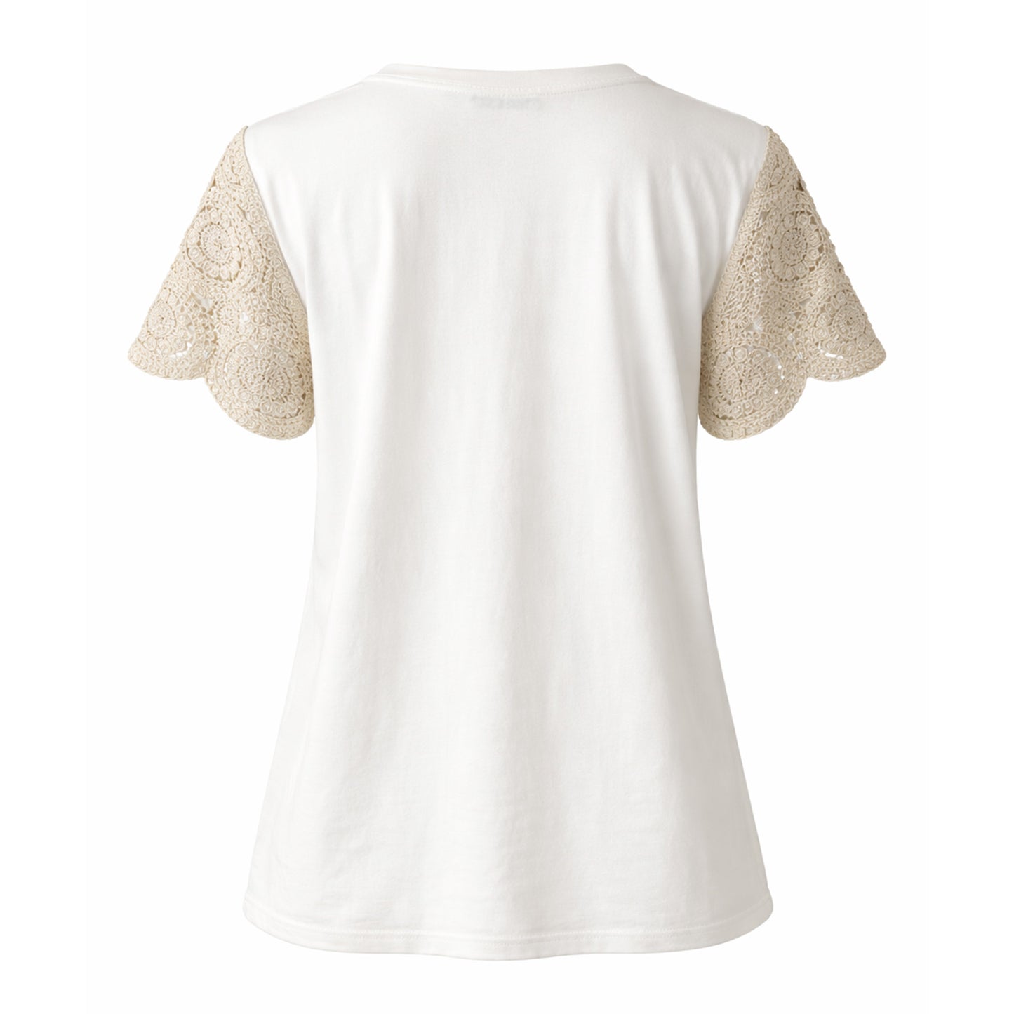 T-Shirt with Sequin Crochet Lace Sleeves