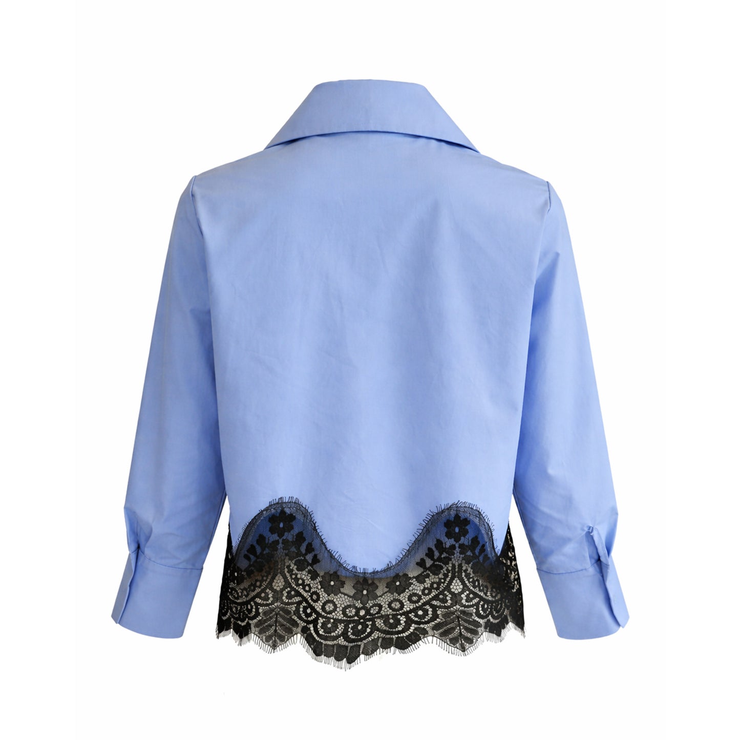 Button-Up Blouse with Black Lace Hem