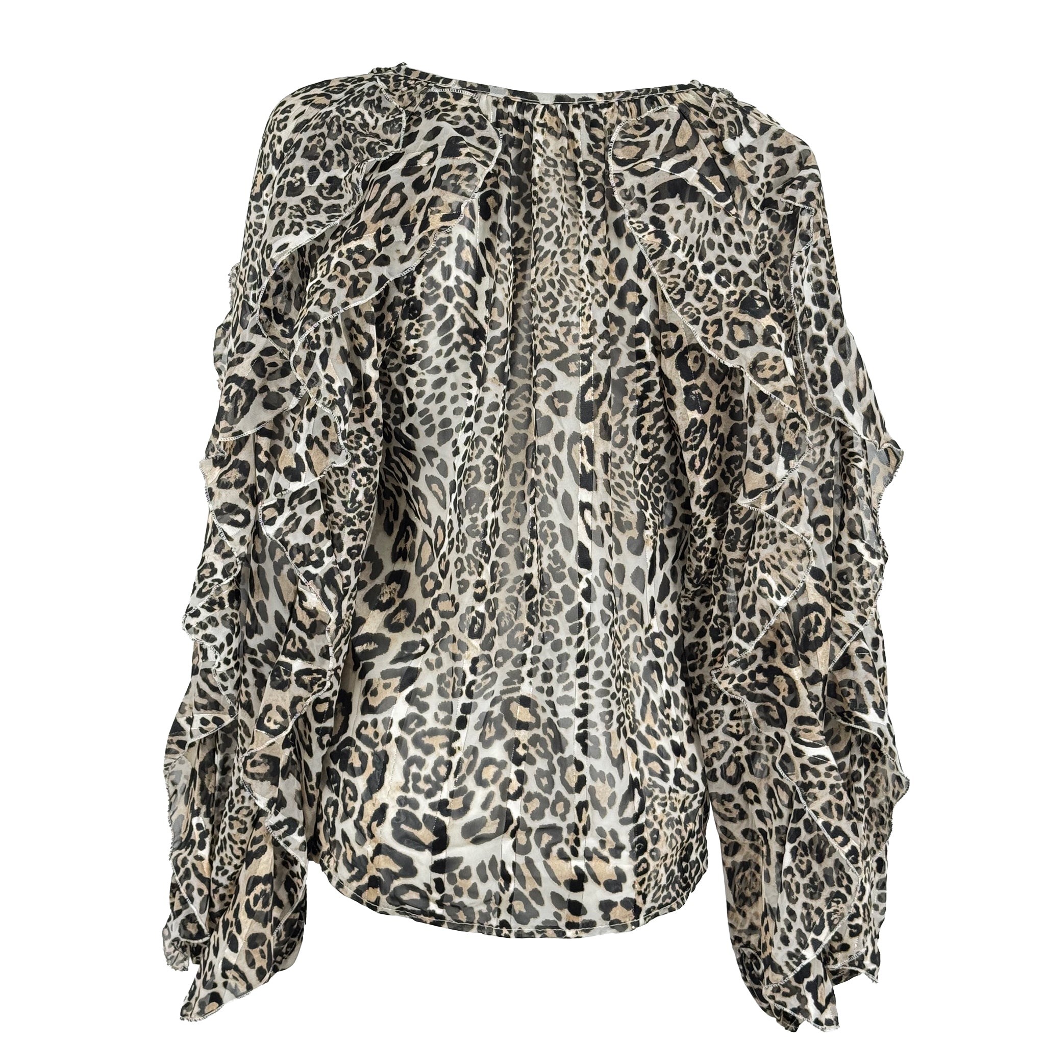Sheer Leopard Print Ruffle Blouse