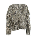Sheer Leopard Print Ruffle Blouse