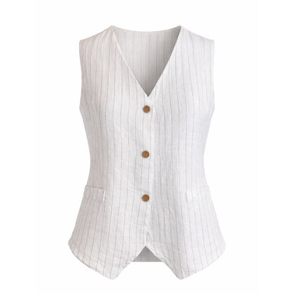 Linen Pinstripe Sleeveless Vest