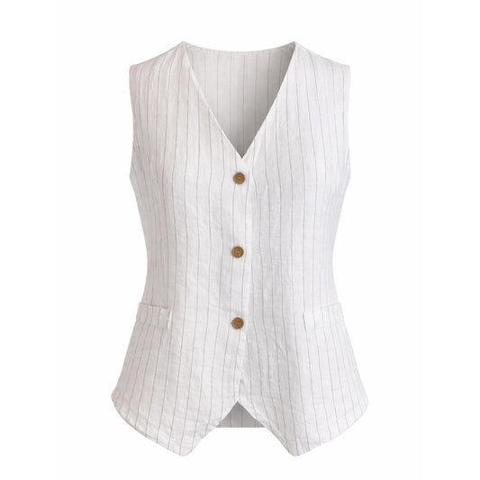 Linen Pinstripe Sleeveless Vest