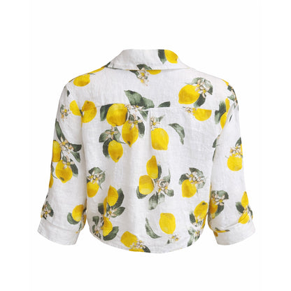 Linen Lemon Print Tie-Front Blouse