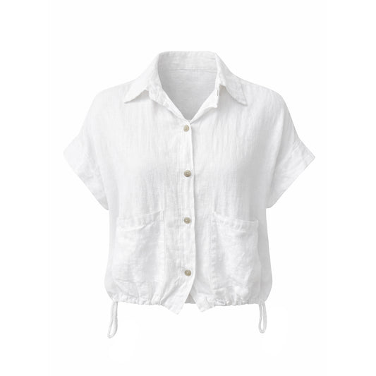 Linen Cropped Button-Up Shirt – Relaxed Fit