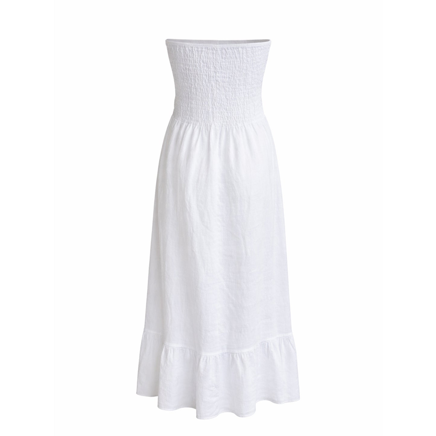Linen Strapless Smocked Midi Dress