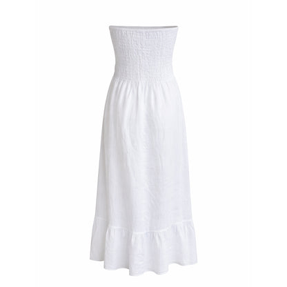 Linen Strapless Smocked Midi Dress