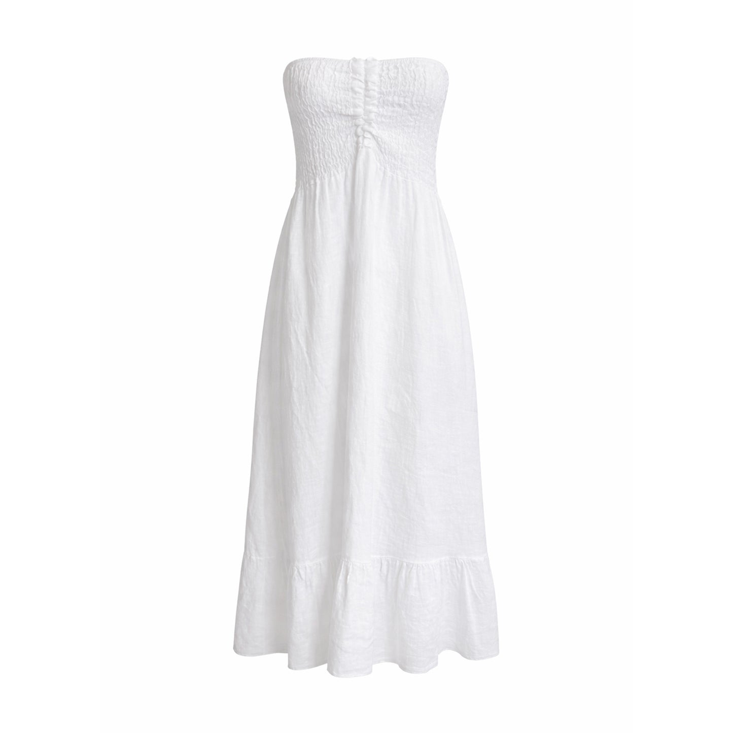 Linen Strapless Smocked Midi Dress