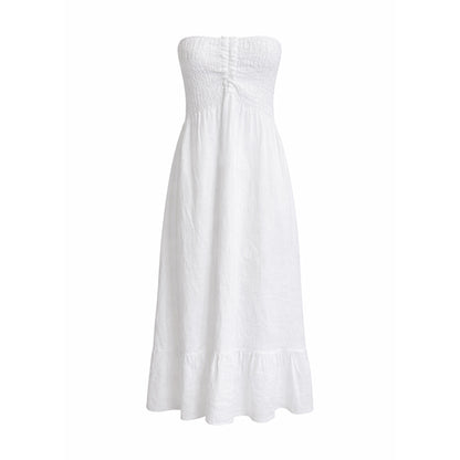 Linen Strapless Smocked Midi Dress
