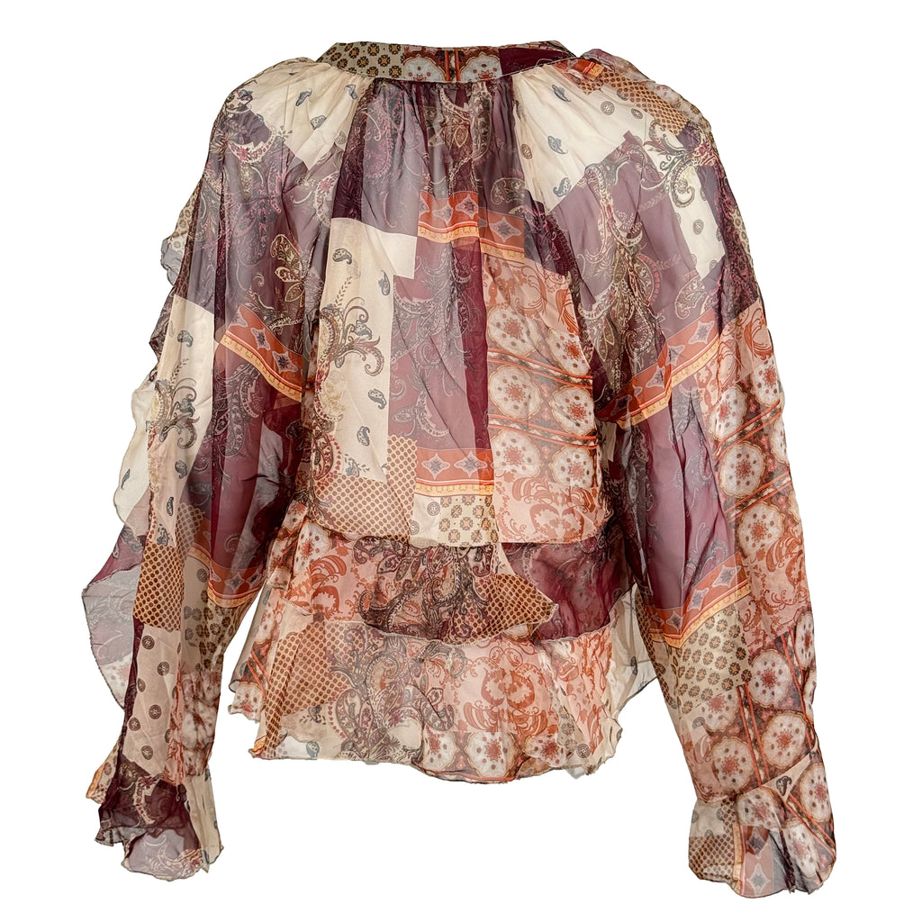 Sheer Printed Ruffle Blouse