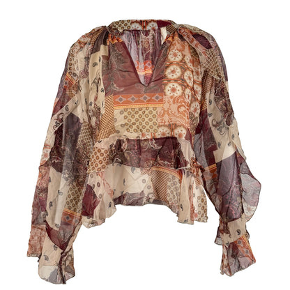 Sheer Printed Ruffle Blouse