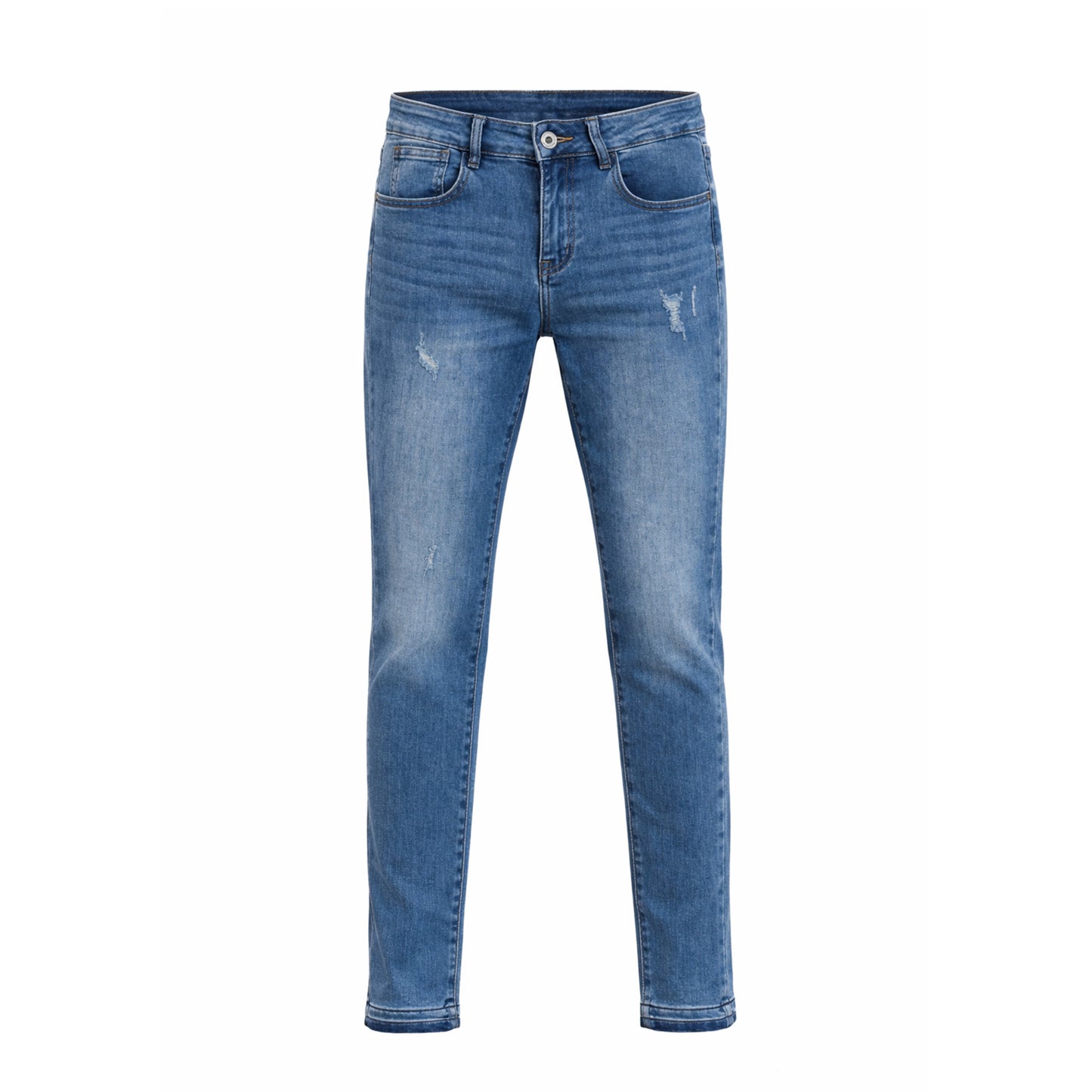 Mid Rise Skinny Jeans – Light Wash Distressed Denim