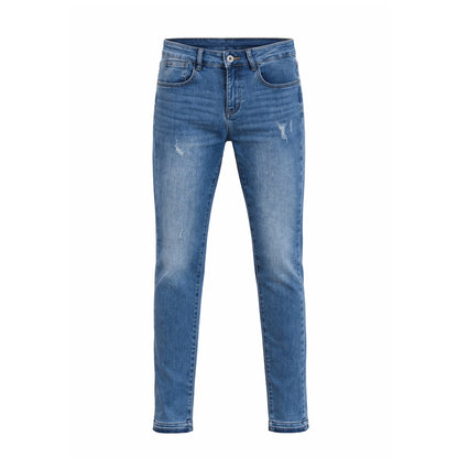 Mid Rise Skinny Jeans – Light Wash Distressed Denim