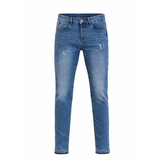 Mid Rise Skinny Jeans – Light Wash Distressed Denim