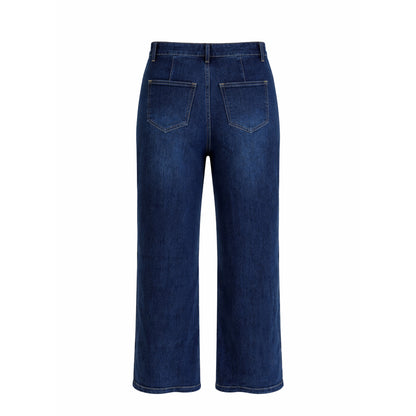 High-Waisted Jeans with Gold Button Detail