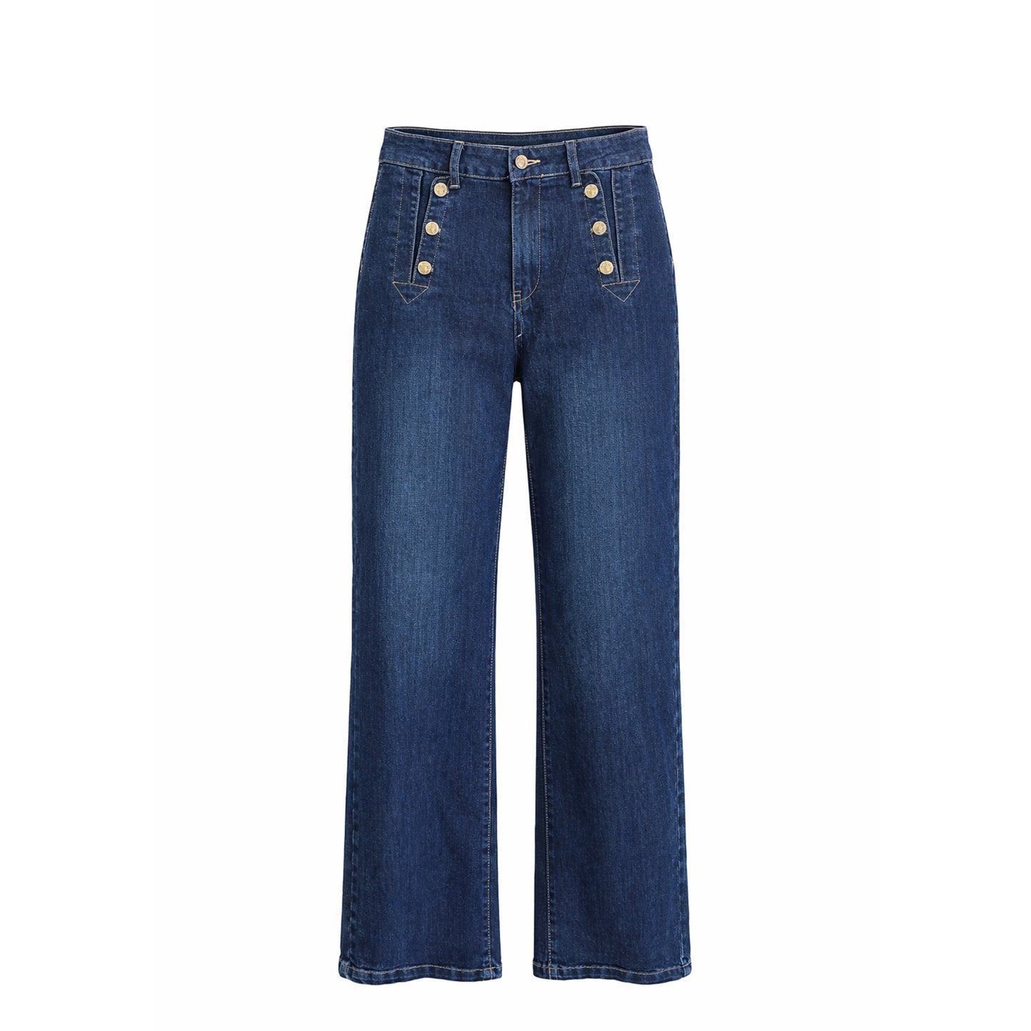 High-Waisted Jeans with Gold Button Detail