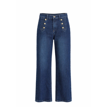High-Waisted Jeans with Gold Button Detail