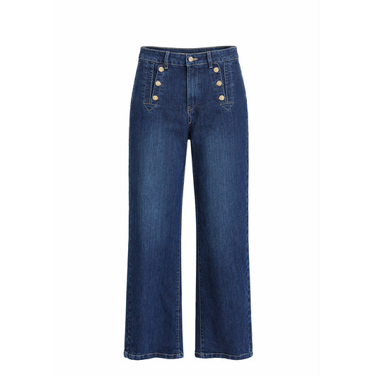 High-Waisted Jeans with Gold Button Detail