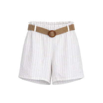Striped Linen Shorts with Belt