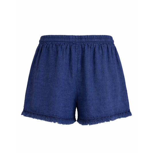 Linen Drawstring Shorts with Frayed Hem