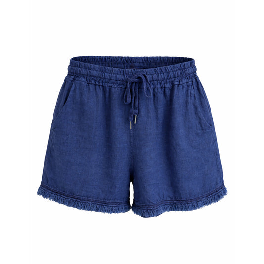 Linen Drawstring Shorts with Frayed Hem
