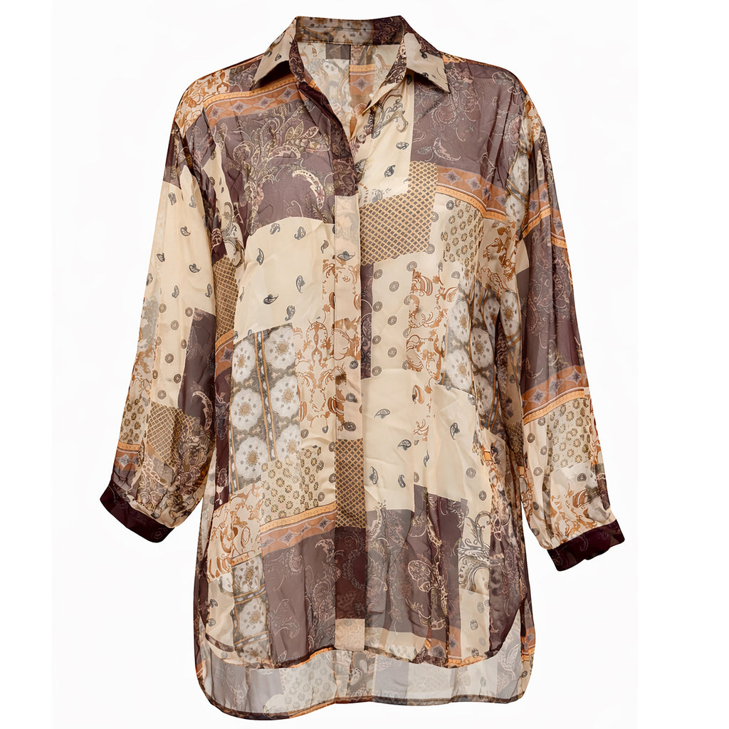 Sheer Printed Longline Blouse