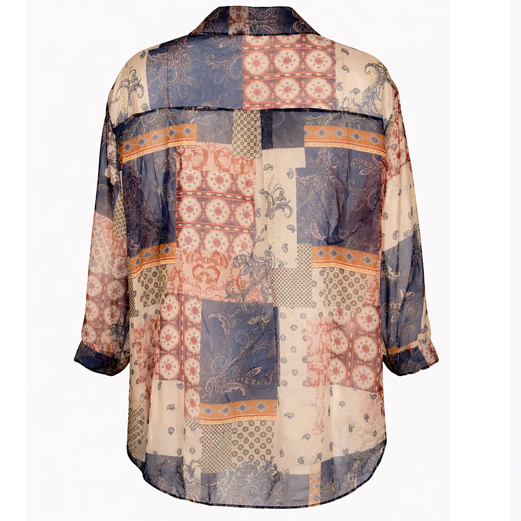 Sheer Printed Longline Blouse