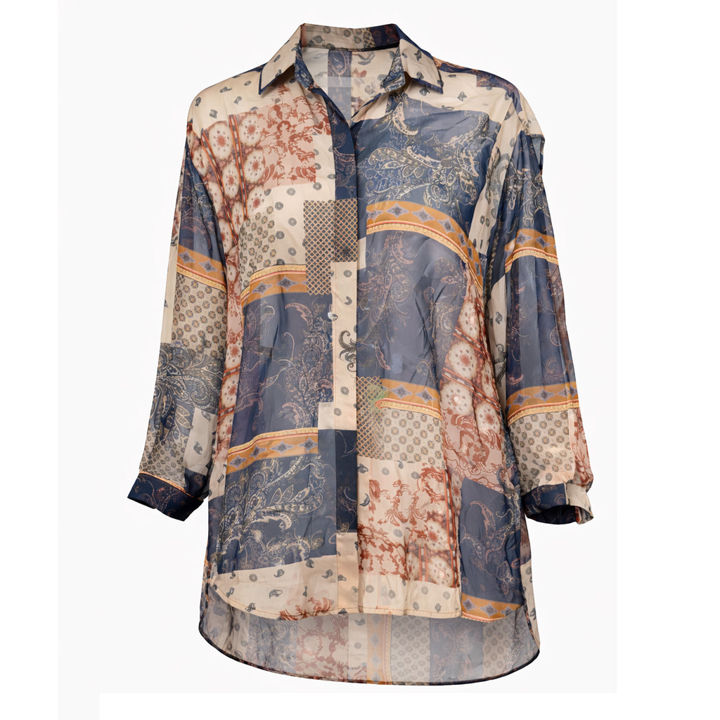 Sheer Printed Longline Blouse