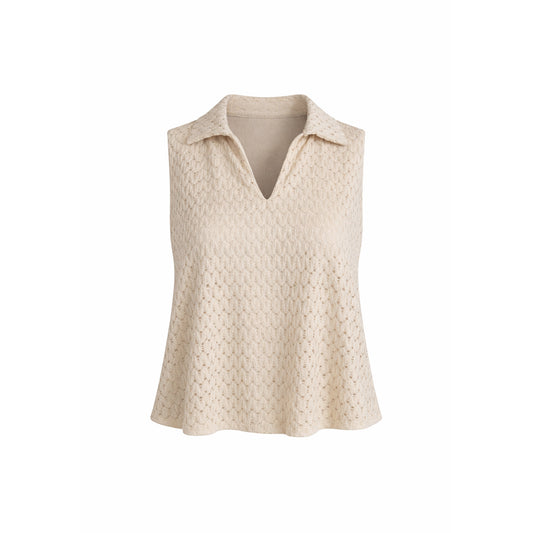 Sleeveless Textured Polo Top