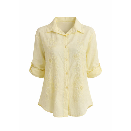 Embroidered Button-Up Blouse