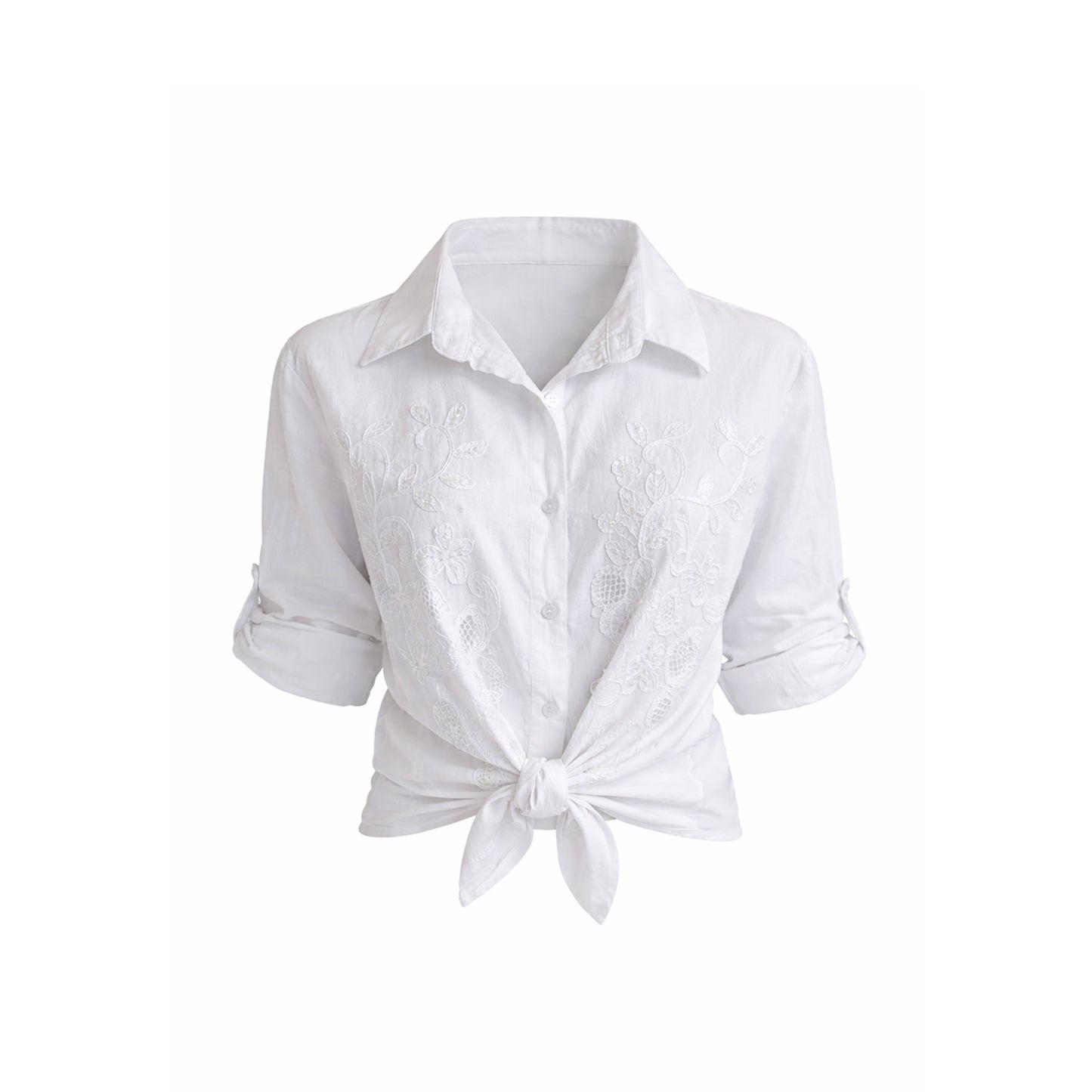 Embroidered Button-Up Blouse