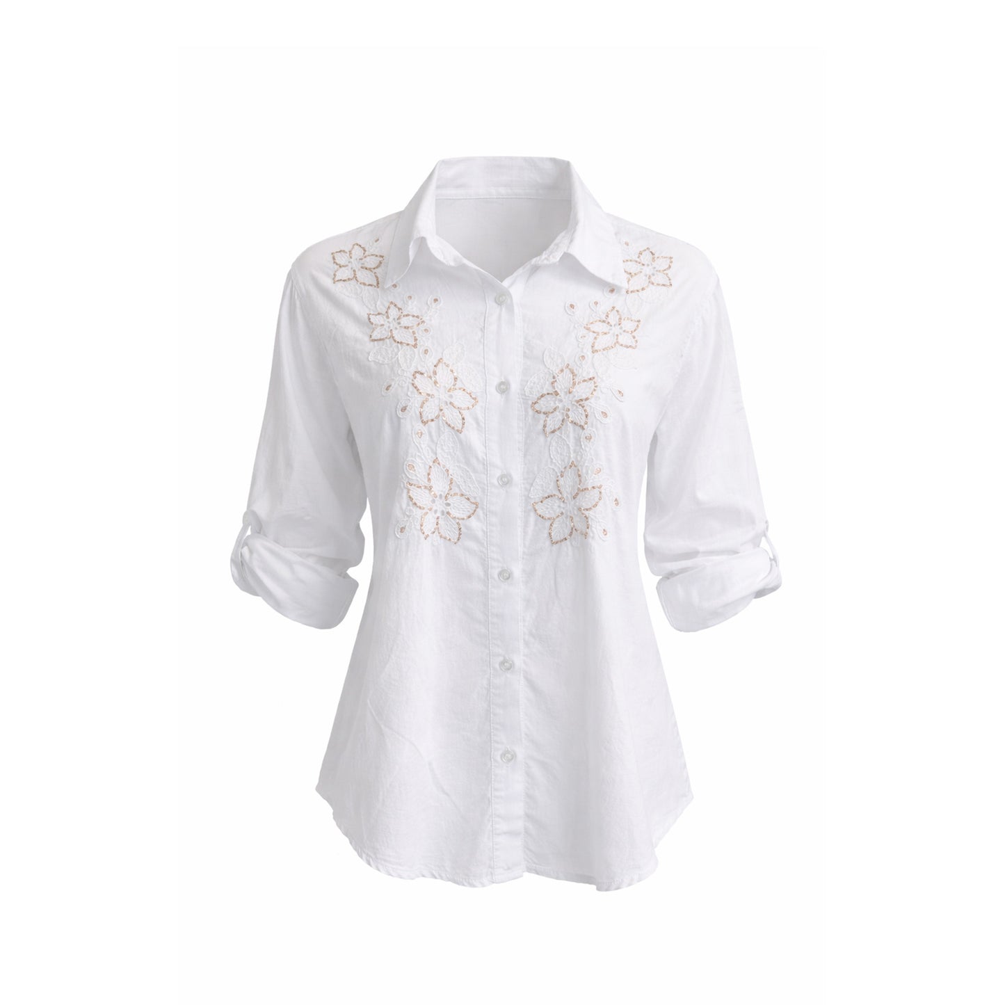 Embroidered Shimmer Floral Button-Up Blouse