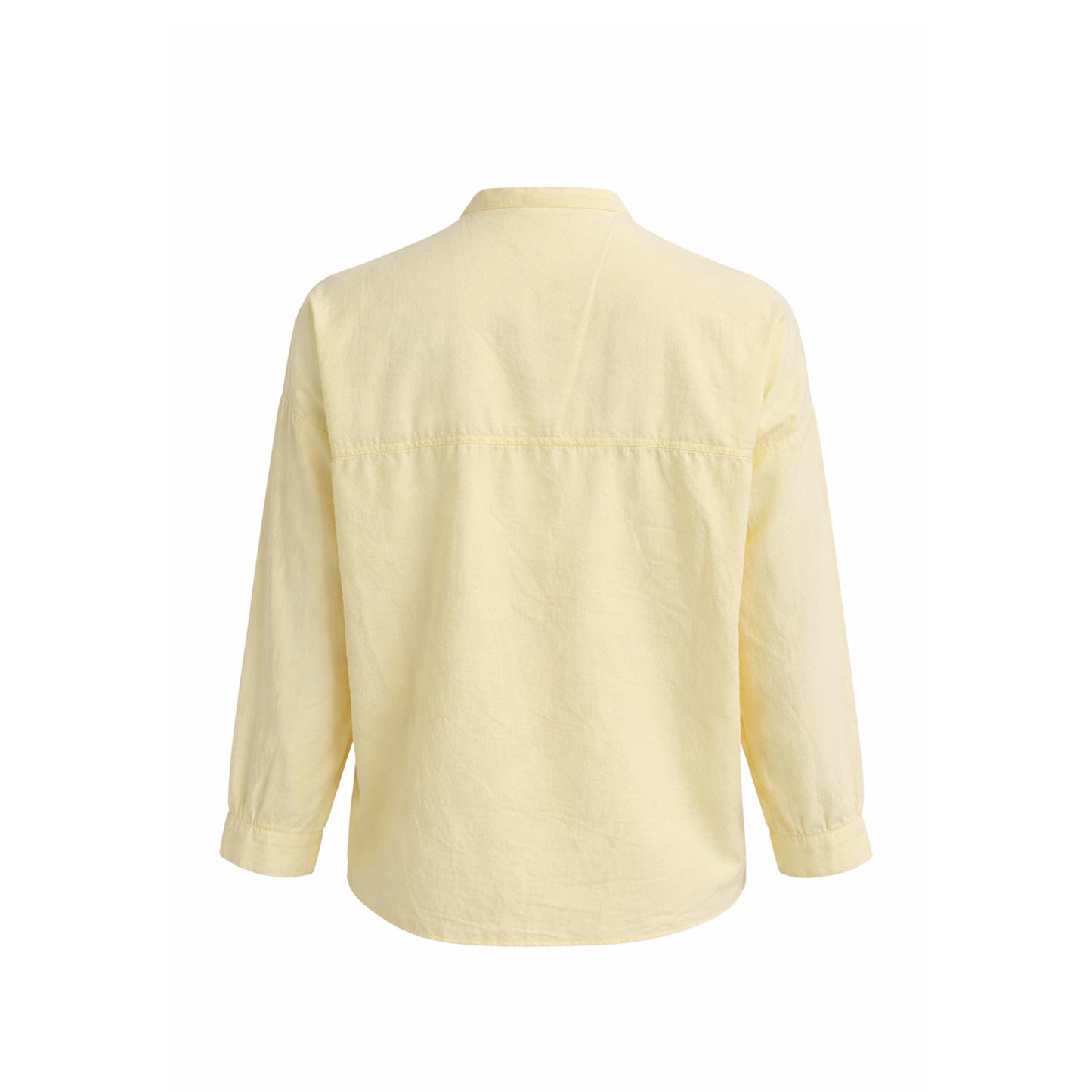 Embroidered Collarless Button-Up Blouse