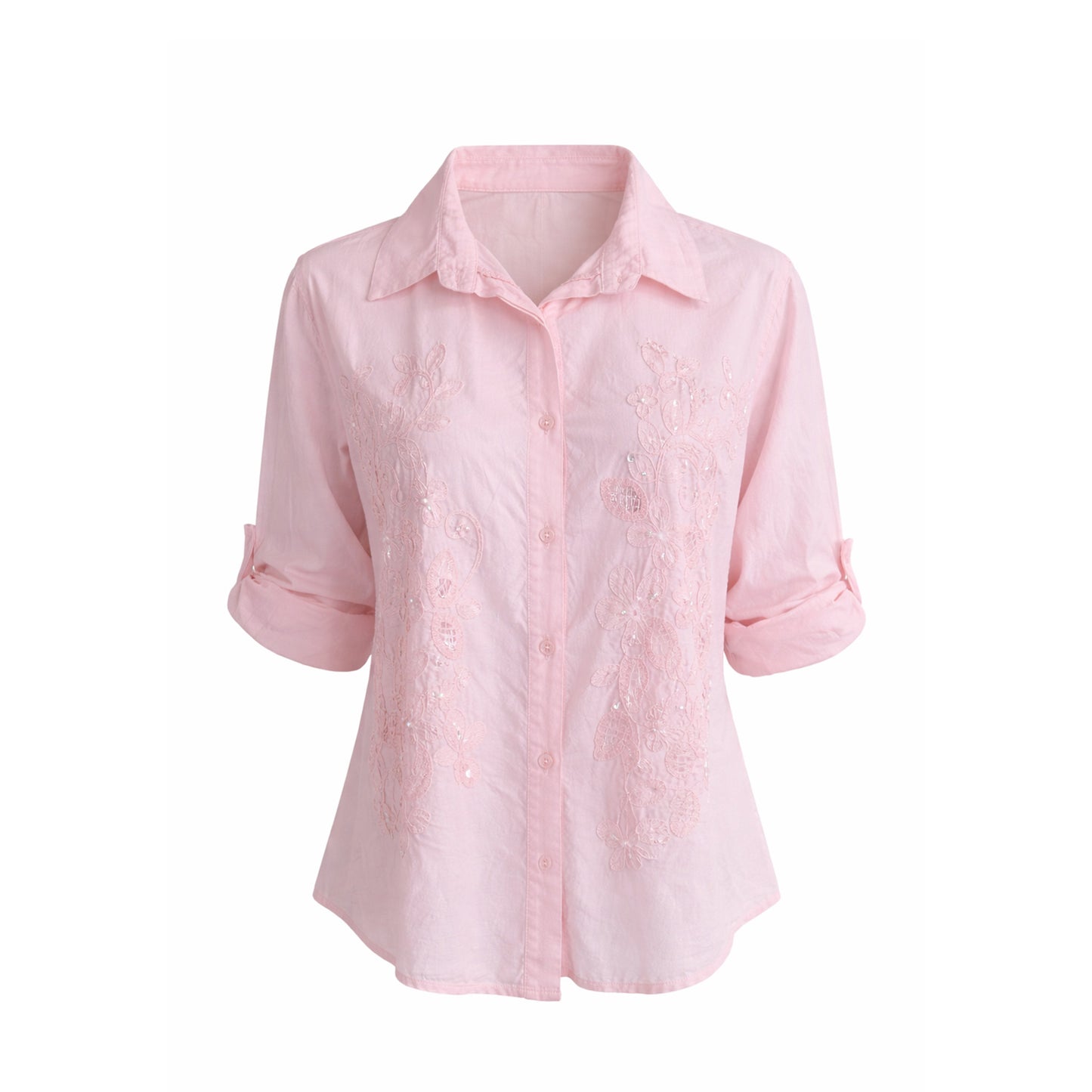Embroidered Button-Up Blouse