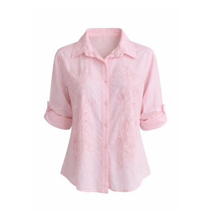 Embroidered Button-Up Blouse