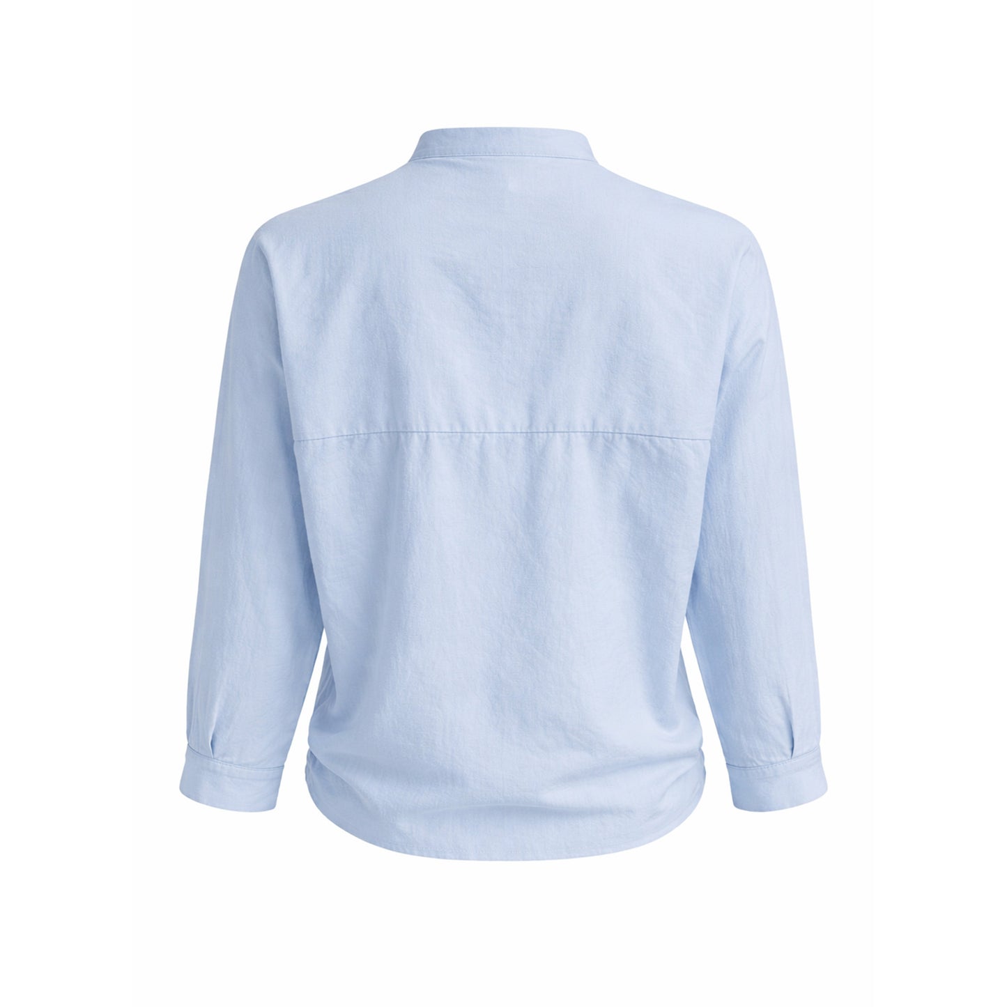 Embroidered Collarless Button-Up Blouse