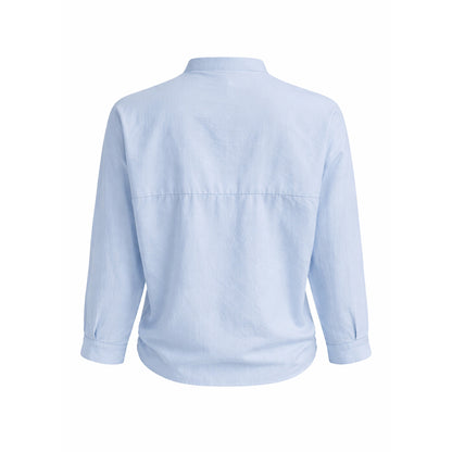 Embroidered Collarless Button-Up Blouse