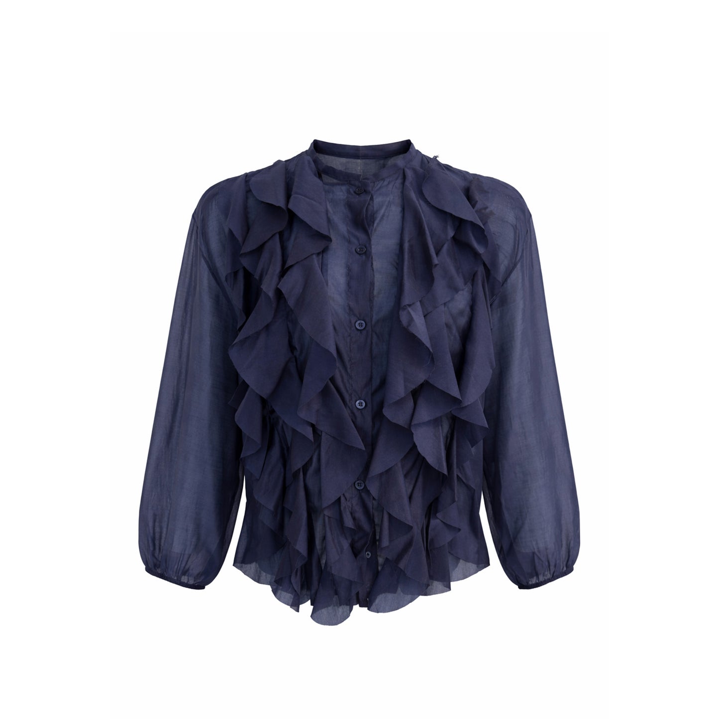 Ruffle Sheer Blouse – Lightweight Button Front