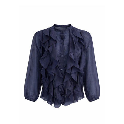 Ruffle Sheer Blouse – Lightweight Button Front